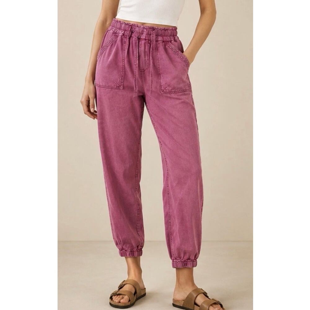 Anthropologie Rhys Utility Joggers Medium Pink Linen Boho Coastal Quiet Luxury